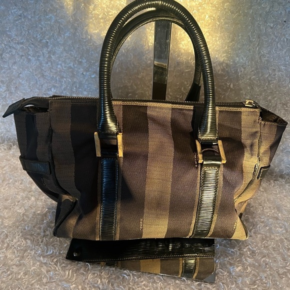 FENDI Pequin Striped Boston Handbag - Picture 1 of 16